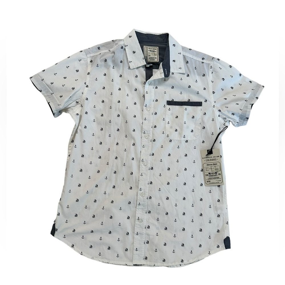 Alexander Julian Collared Short Sleeve Men Button Down Shirt Size Medium NWT